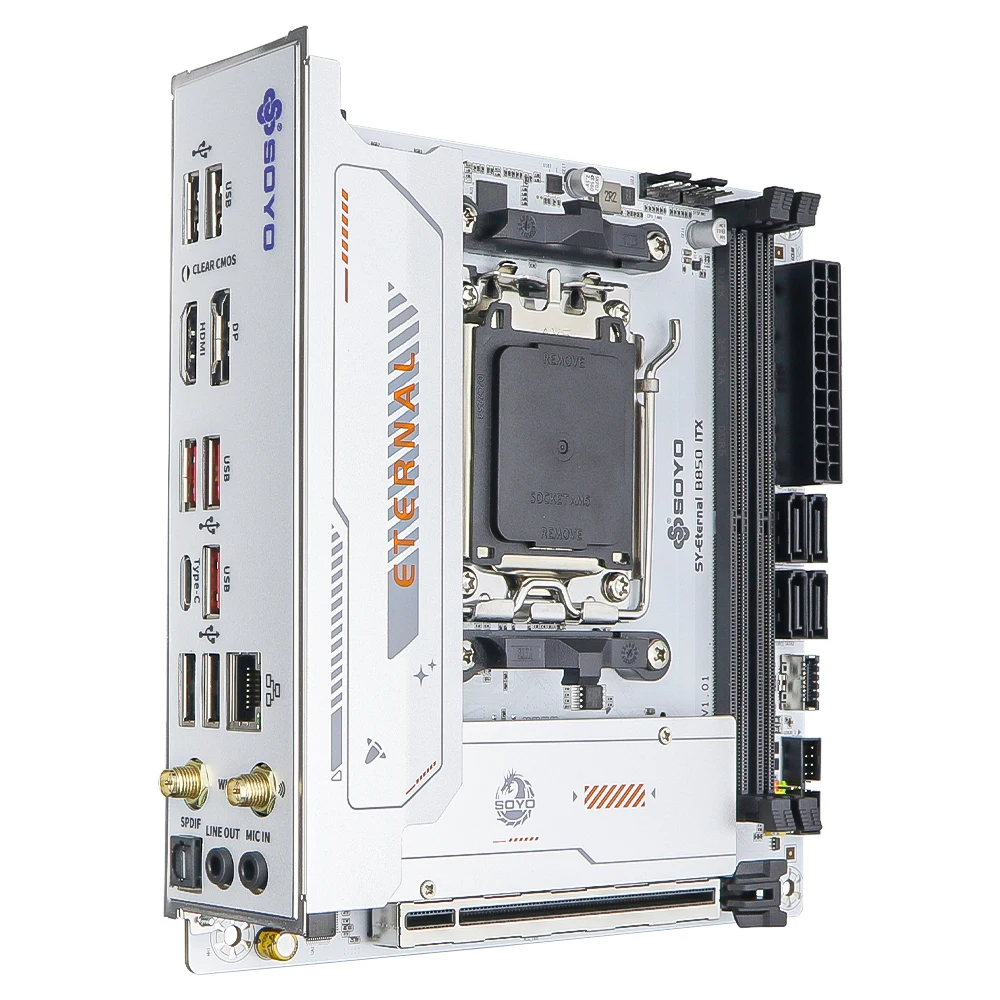 SOYO AMD Eternal B850ITX WiFi6 AMD Gaming Motherboard Dual-channel GDDR5 PCIE5.0 Type-C Support ARGB AM5 Socket 9700X/9900X CPU