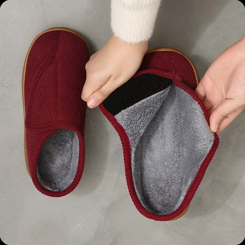 Men Women Plus Size Slippers for Elderly Middle-Aged, Warm Cotton Home Shoes, Closed Heel for Wide Feet Fat Feet