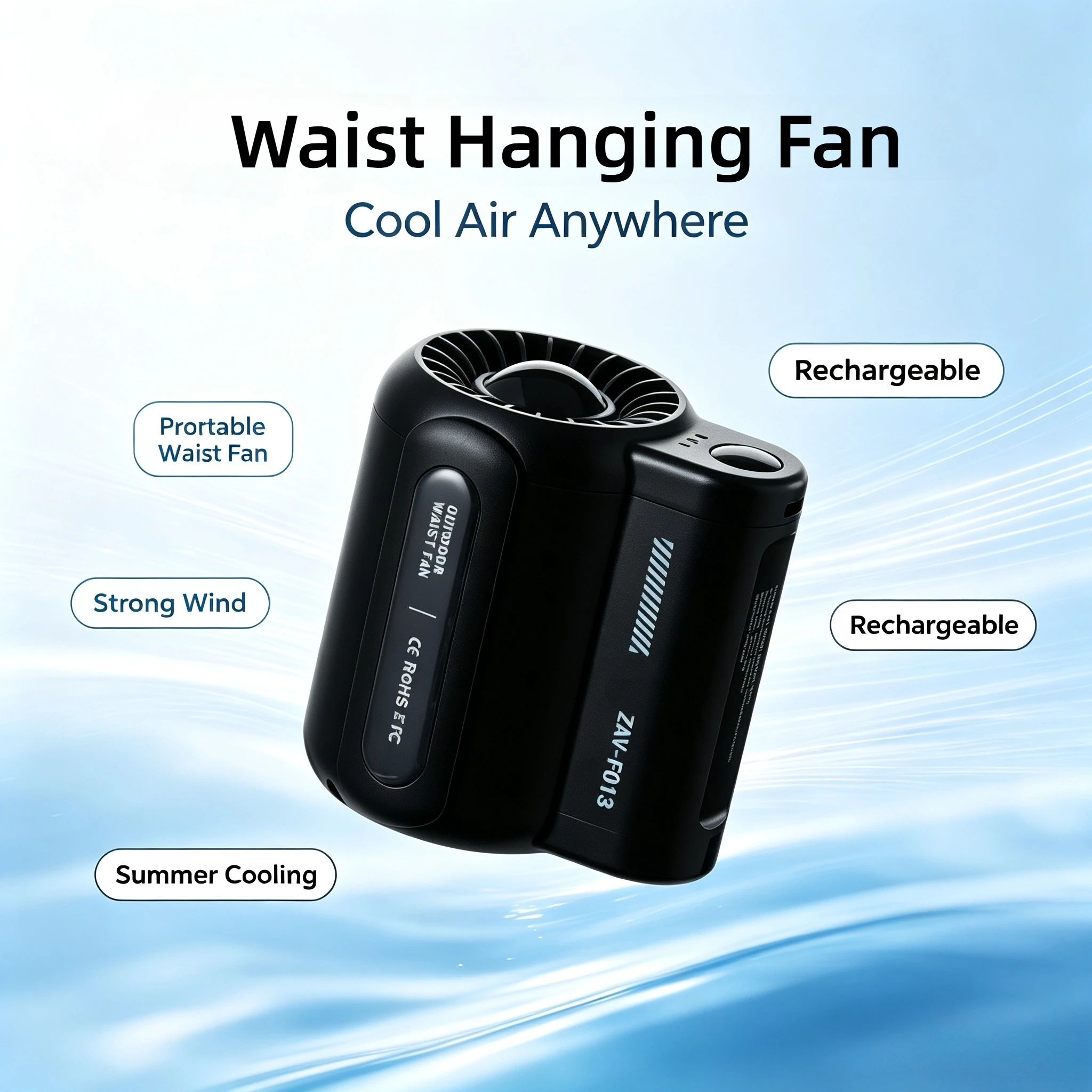 Waist Hanging Fan Summer Outdoor Camping Mountaineering Waist Hanging Rechargeable Fan Portable Multi-functional Pocket Mini Fan