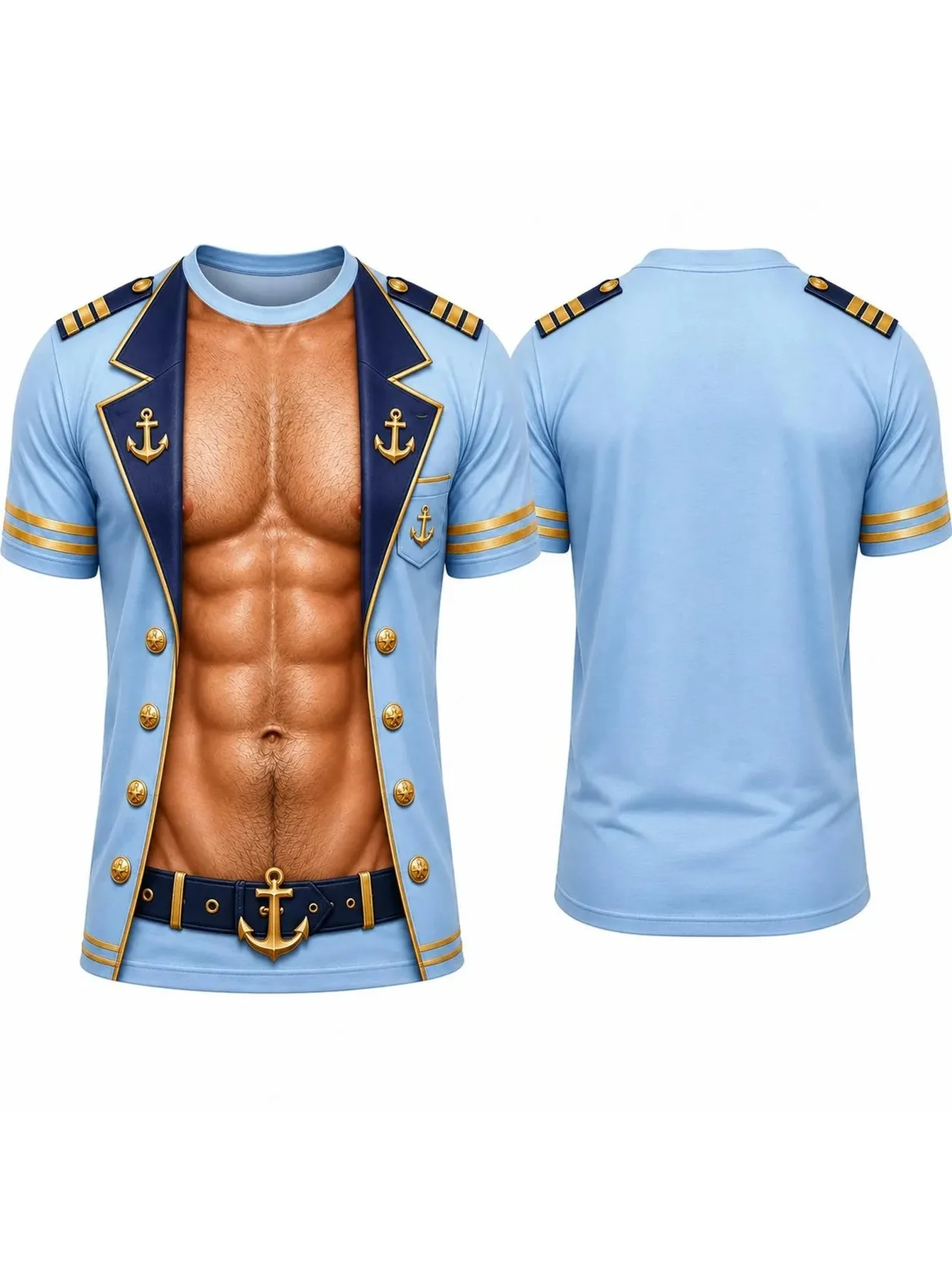 Neuheit 3D-Illusion Fake Body Print T-Shirt Lustiger Haariger Brustmuskeln-Anzug Grafisches Kurzarm-Unisex-Oberteil für Urlaub, Party und Freizeit – Detail 11