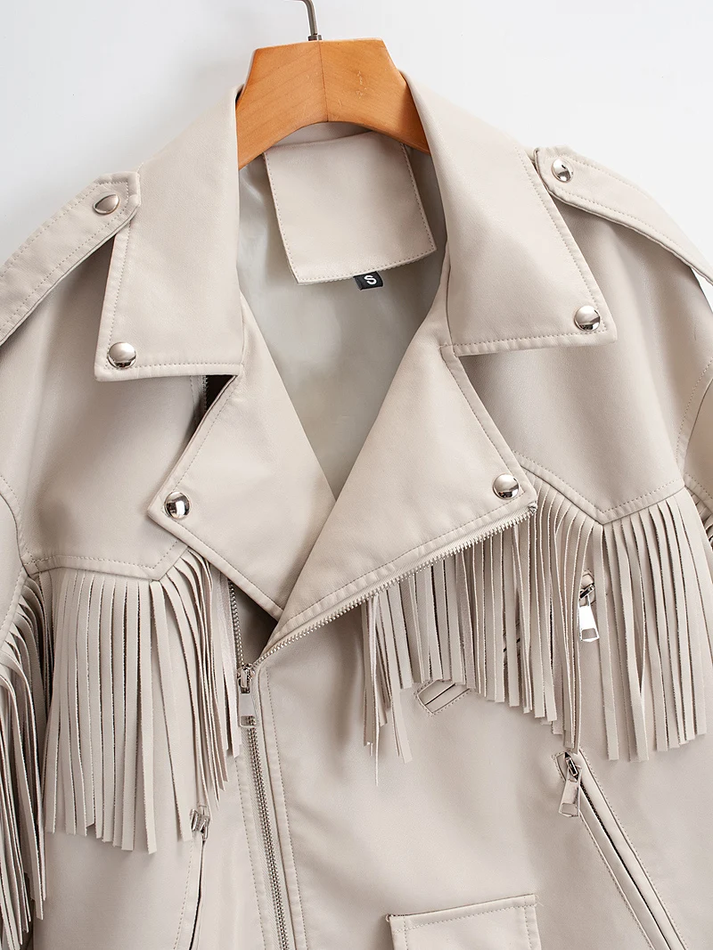 2023 Herfst Winter Vrouwen Punk Kwast Oversized Lange Faux Leren Jassen Dame Losse Pu Ritsen Riem Zwarte High Street Buitenjassen