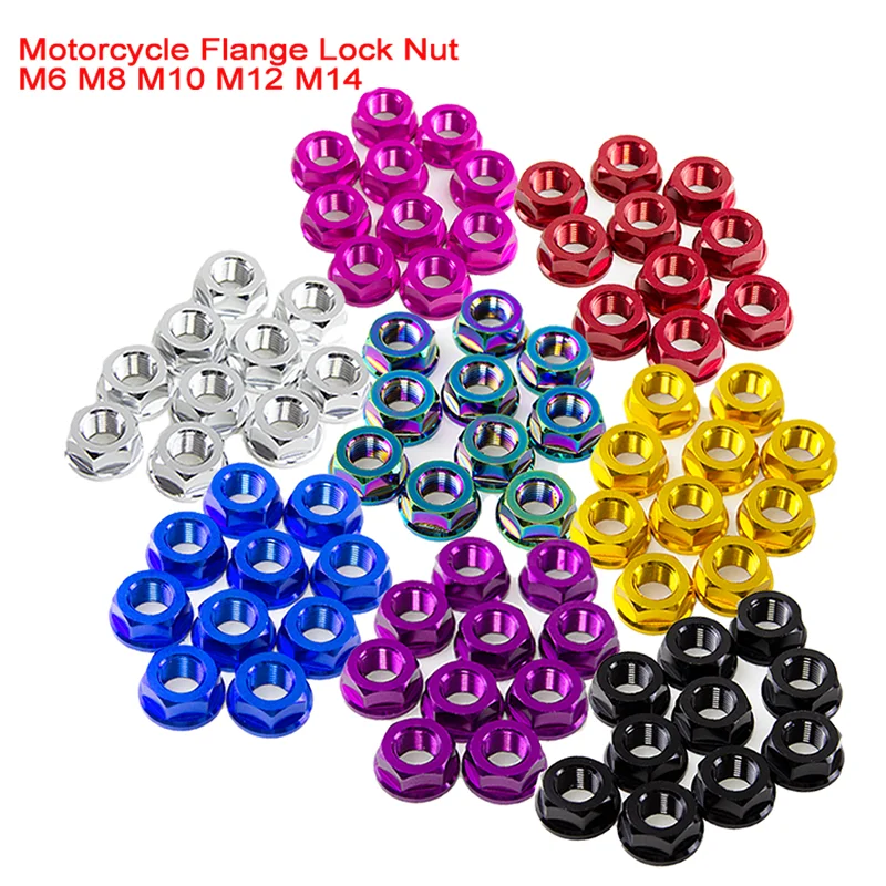 น็อตล็อคแบบหกเหลี่ยมไนลอนสำหรับรถจักรยานยนต์ M6 M8 M10 M12 M14 น็อตล็อคแบบมีหน้าแปลนสำหรับเพลาหลัง น็อตล็อคแบบล็อคตัวเอง