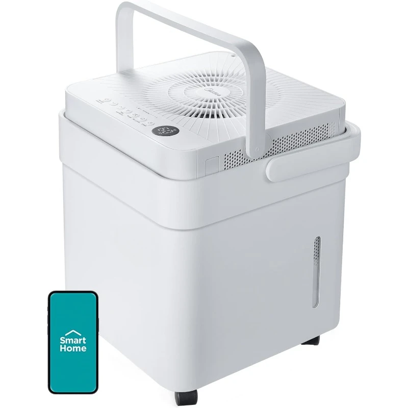 Cube 50 Pint Dehumidifier for Basement and  Smart Control, Works with Alexa (White), Drain Hose Included home.