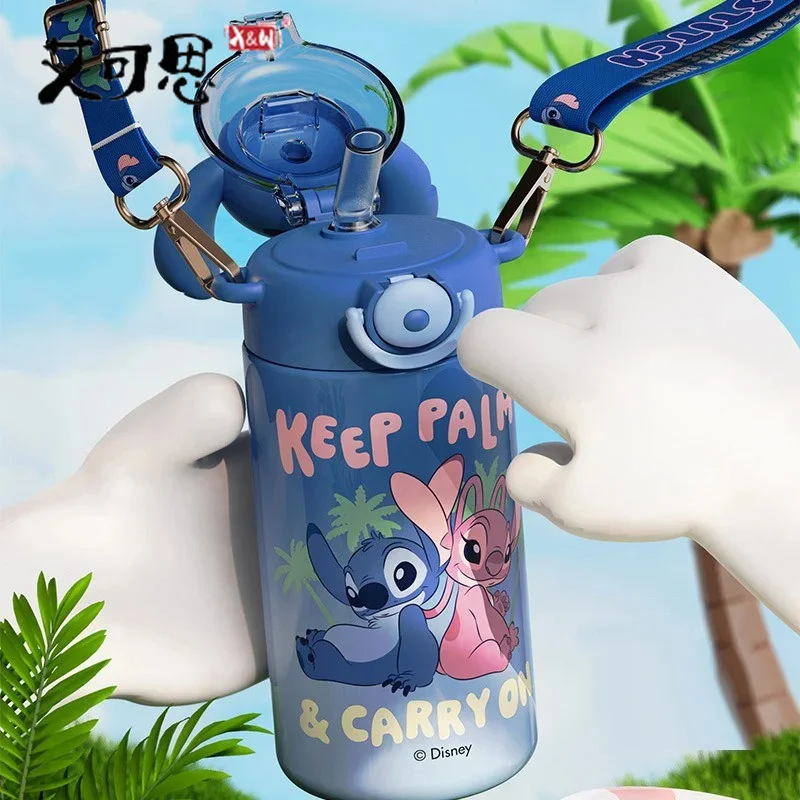 

600ml Cartoon Thermos Cup Disney Stitch Large Capacity Disney Cute Stitch Stainless Steel Insulated Water Bottle With Straw