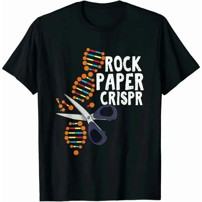 تي شيرت Rock Paper Crispr DNA Biologist Genetic Engineering Science تي شيرت مضحك بأكمام طويلة أو قصيرة مطبوعة برقبة دائرية ملابس عصرية