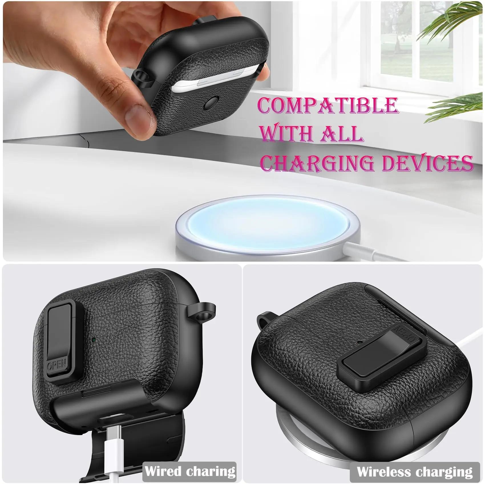 حافظة لهاتف AirPods Pro 3 مع غطاء حماية لحامل الهاتف تصميم قفل مفتاح التشغيل التلقائي مع حافظة حلقة تسلق لأجهزة AirPods Pro 3