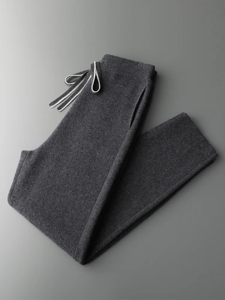 

Thick Business Men's Casual 100% Cashmere Pants Loose-Tight Waistbands Autumn Winter Simple Warm Fashion Soft Knitted Bottoms