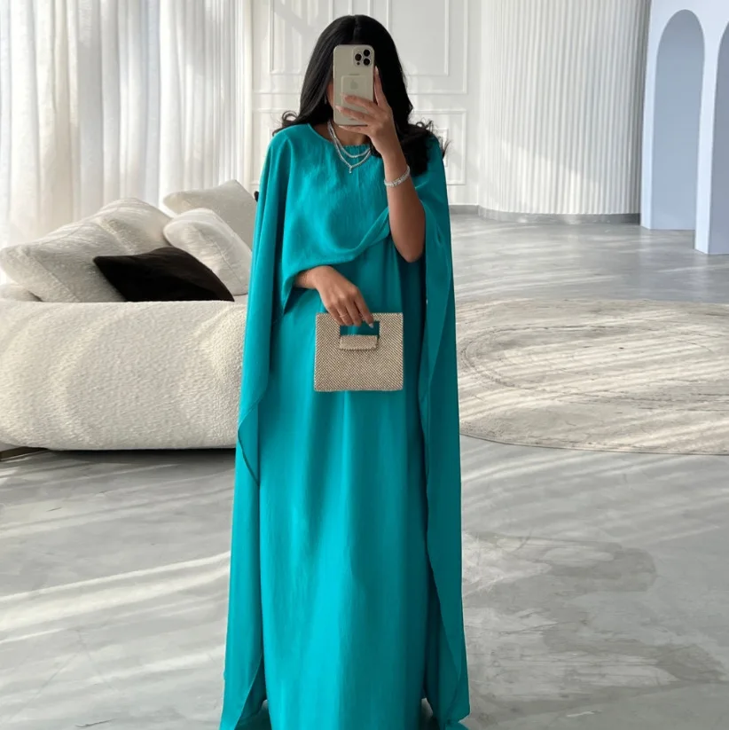 เจียมเนื้อเจียมตัวแขนยาว Robe แฟชั่นโมเดิร์นซาตินนุ่มชุดสตรี Abaya Elegant มุสลิมตะวันออกกลาง Party Gowns รูปภาพจริง