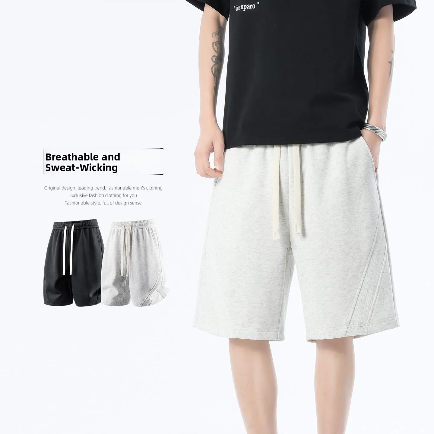 

Loose Men's Knitted Sports Shorts Breathable Casual Summer Outdoor Five-Quarter Length Sweat Absorbing Fashionable Youthwear