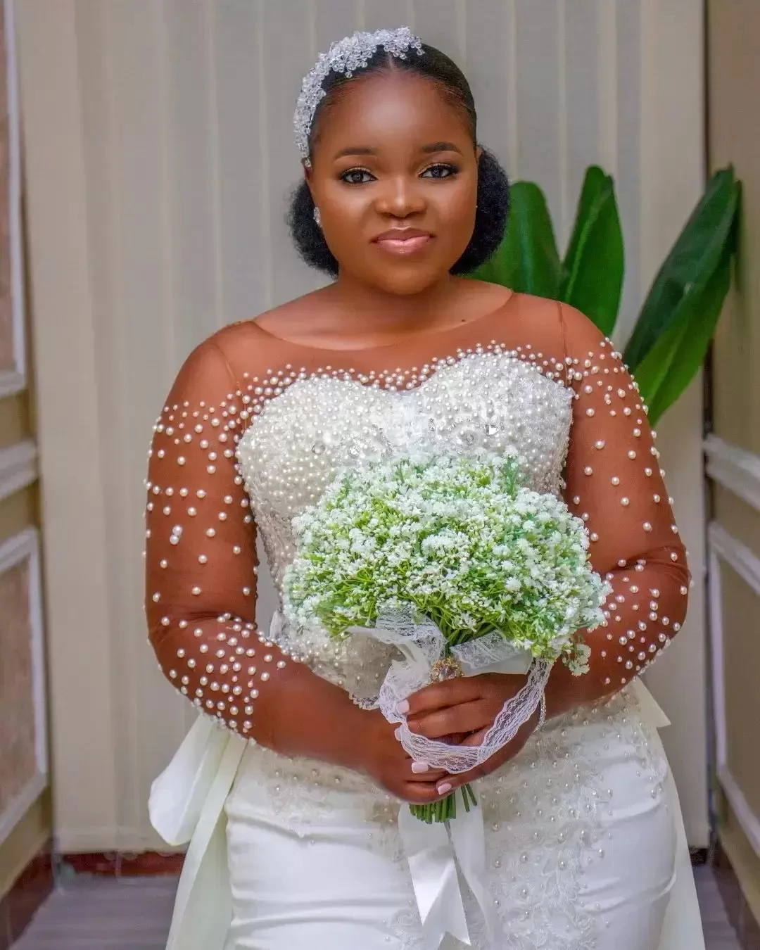 Robe de Mariée Sirène en Dentelle Perlée, Grande Taille, avec Poignées, Traîne Amovible, pour Patients, Sur Mesure, 2025