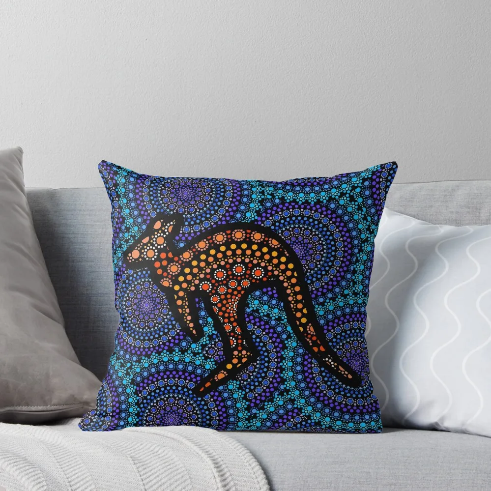 

Aboriginal Art Aborigine Australian Indigenous Aboriginal Flag Aboriginal Bigambul Dots Orange Circle Blue Kangaroo Throw Pillow