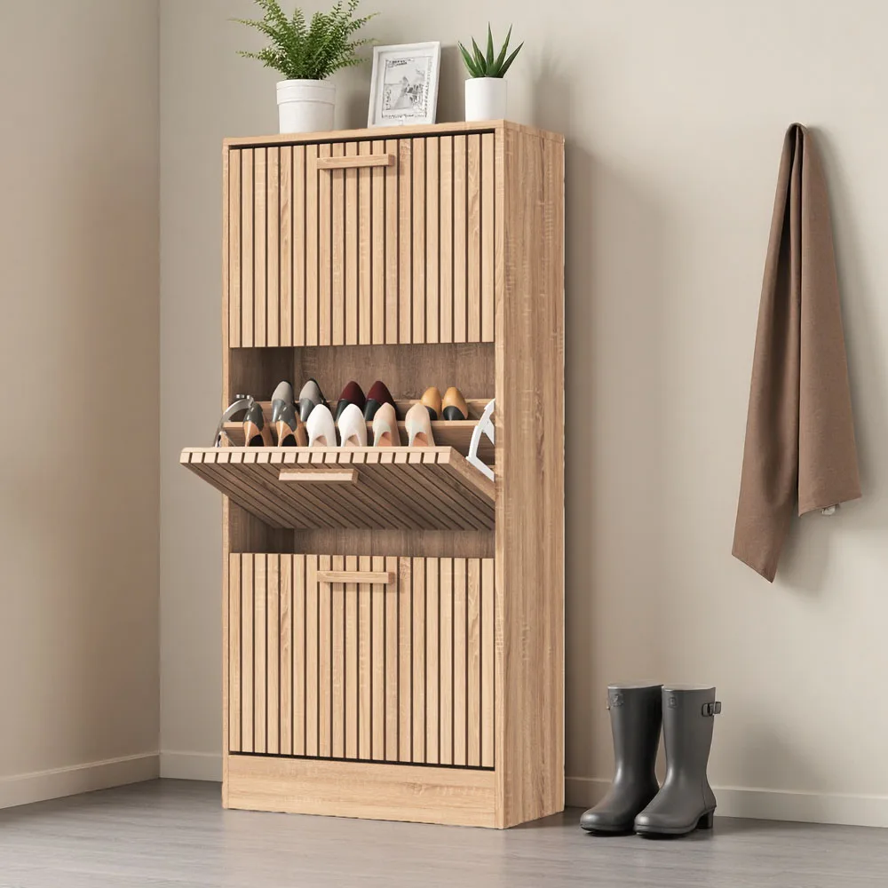 Comanlai Moderner Schuhschrank, Freistehender Holz-Schuhschrank, mit 3 Klappschubladen, Schmaler Schuhregal für Eingang, Flur, Wohnzimmer