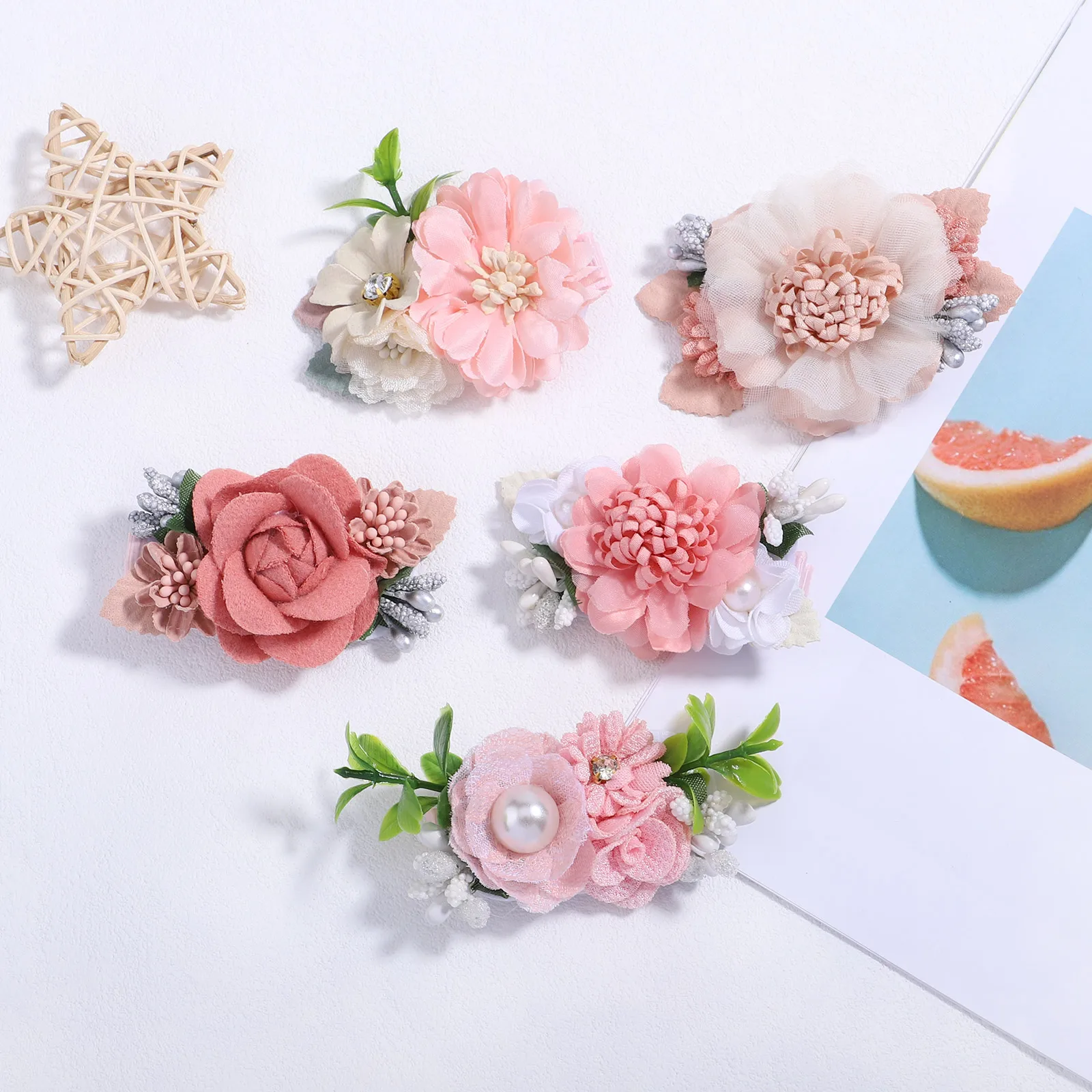 New Girls Cute Flower Petals Hairpins Sweet Pearl Chiffon Hair Decorate Headwear Hair Clips Barrettes Kids Hair Accessories Gift