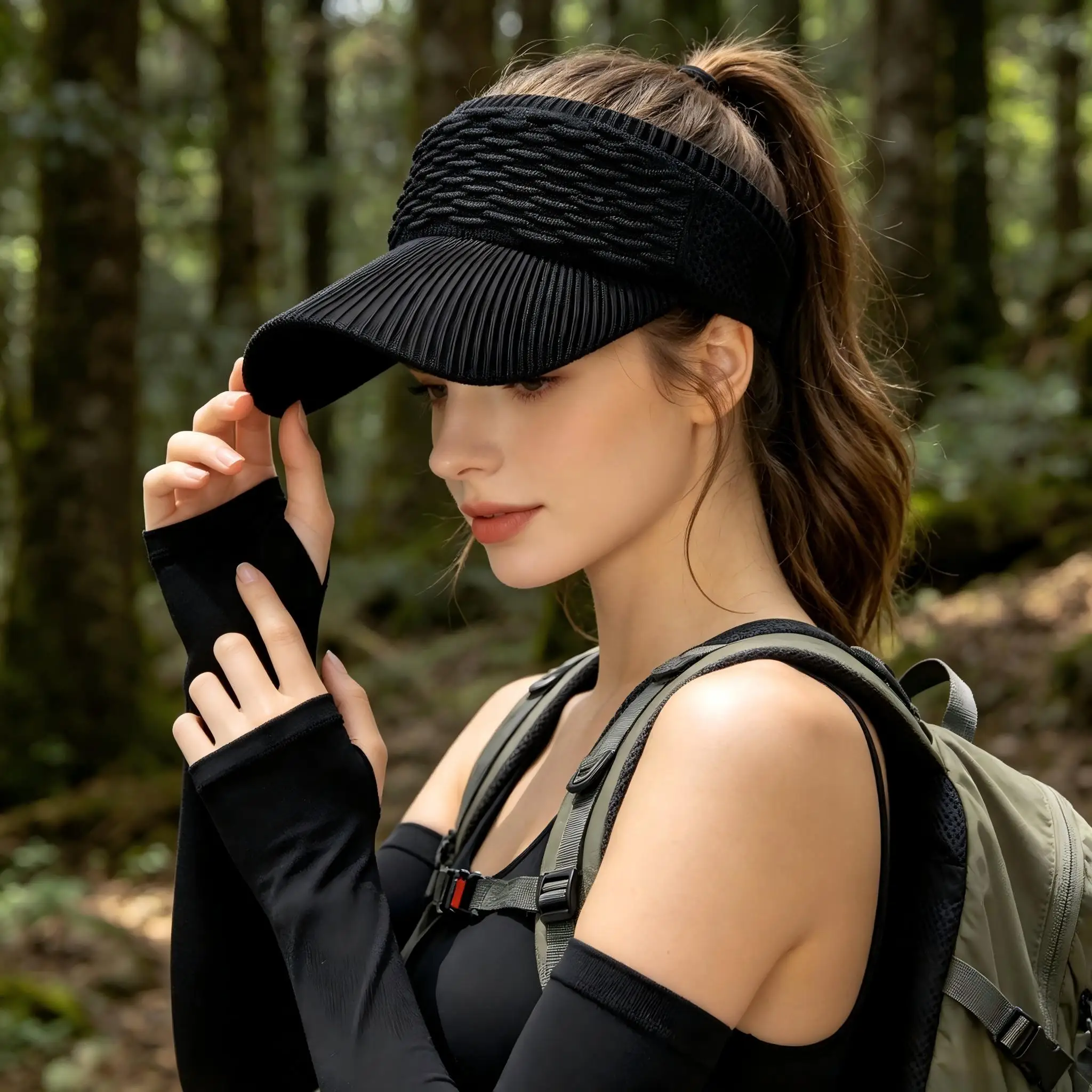 1Pc Visor+1 Pair Sleeves Combo Set Sunshade Fish Scale Visor Design Sun Hat Knit Baseball Cap Outdoor Sports Sun Hat
