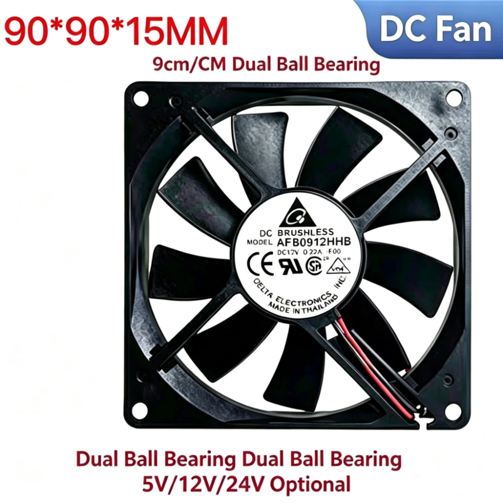 9015 90MM DC Cooling Fan Dual Ball Bearing 5V 12V 24V Silent Ultra Thin High Airflow Chassis Inverter Amplifier Industrial Heat