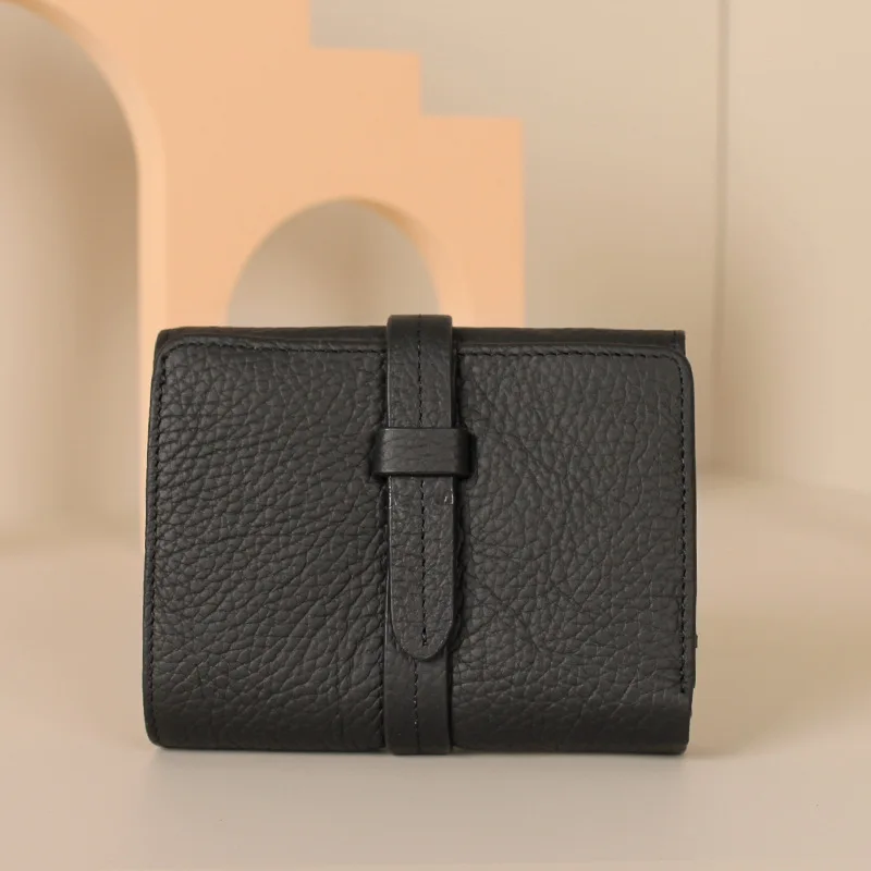 Multi-functional soft leather small change storage with multiple compartments and three-fold design, short style ladies' wallet