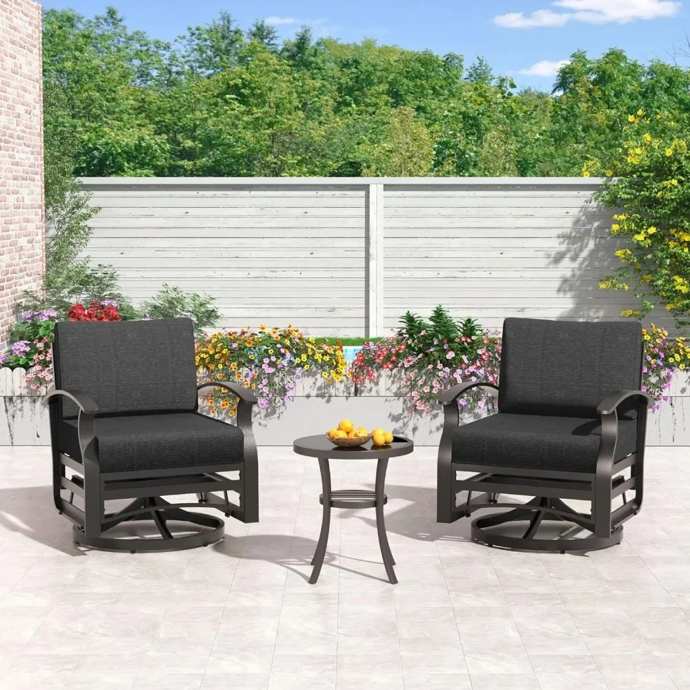 Aluminum Patio Furniture Set 8 Pieces 9 Seat Metal Outdoor Furniture Conversation Set w/45 Propane Gas Fire Pit&Swivels Black