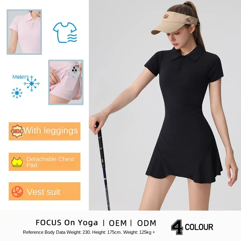 

Платье для гольфа ПОЛО с вырезом Эластичная быстросохнущая юбка премиум-класса для фитнеса с короткими рукавами