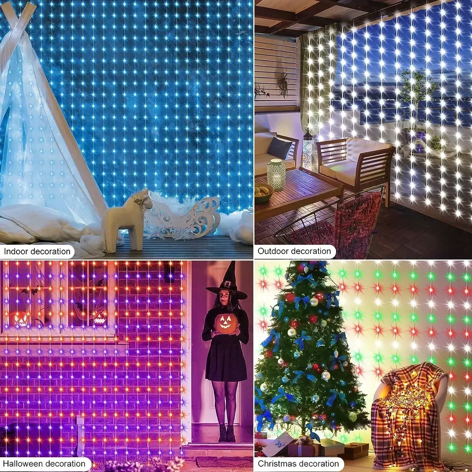 RGBIC-Guirxiété Lumineuse LED pour Rideau, avec Télécommande Bluetooth, Prise USB, pour Décoration de Chambre de Noël