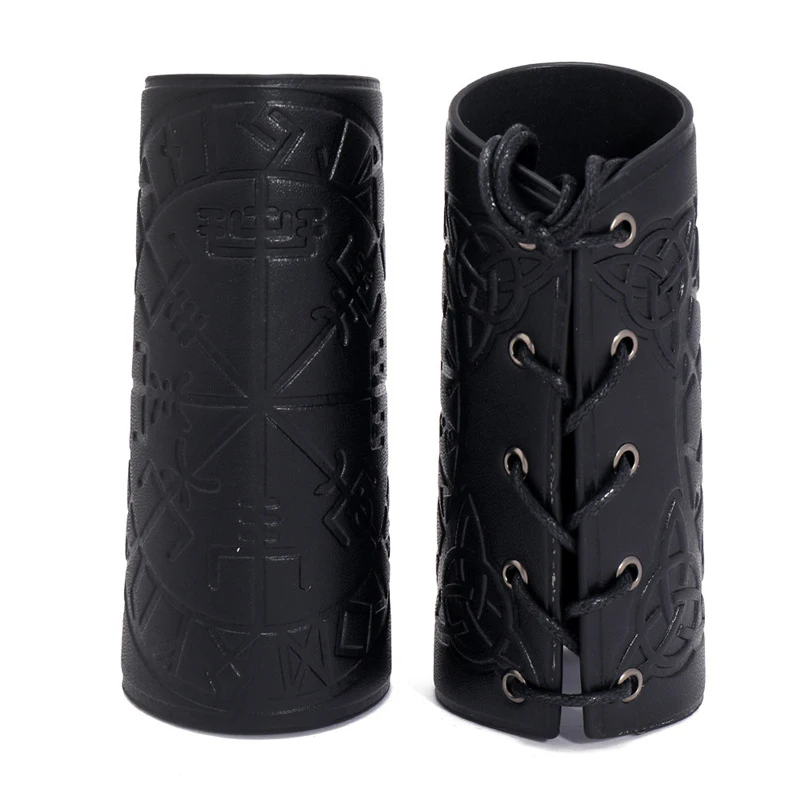 Fashion Punk Men Women Cosplay Wide Leather Bracelet Arm Armor Cuff Wrist Guard Viking Pattern Wide Bracelet Wristband Jewelry