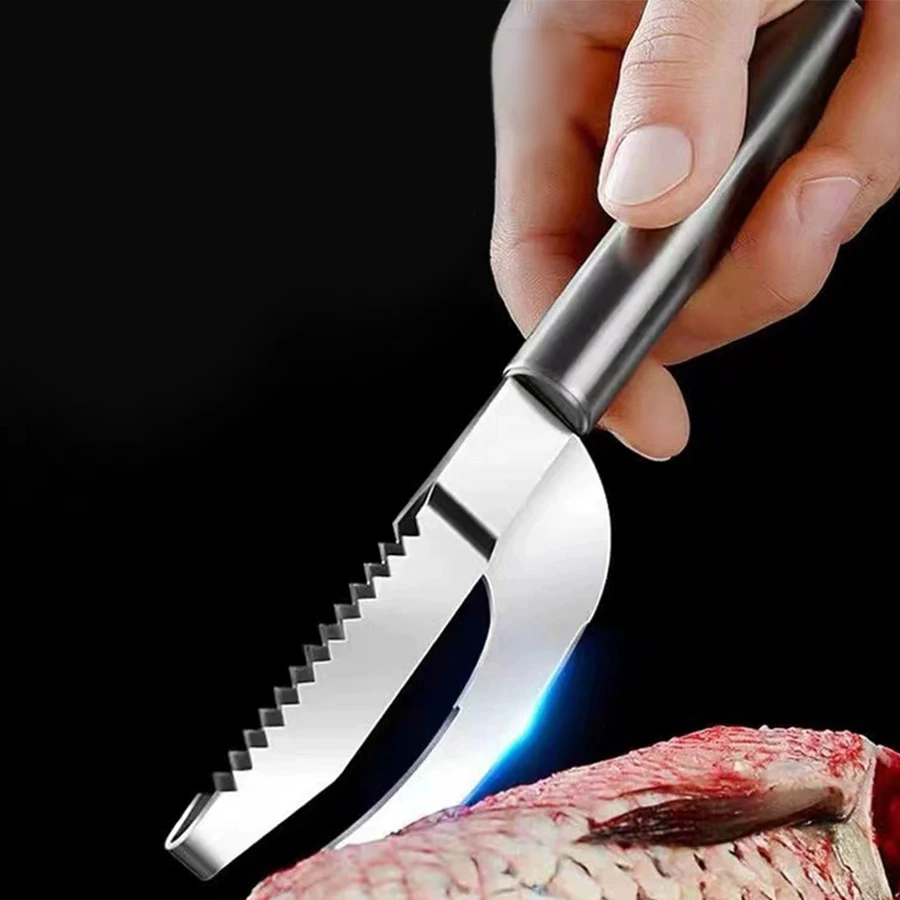 سكين ماو السمك من الفولاذ المقاوم للصدأ، 3 في 1 سكين ميزان السمك متعدد الوظائف مزيل مقياس السمك أداة مقياس السمك للمطبخ المنزلي