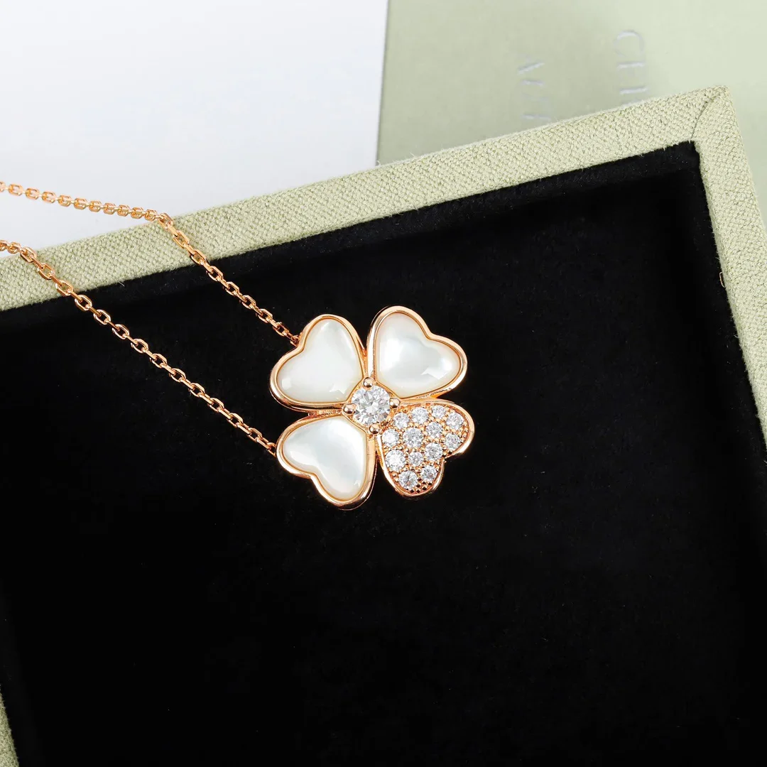 

Fine Jewelry Top Quality Clover Flower Agate Pearl Diamond Rose Gold Necklace Women Famous Brand Designer Trend