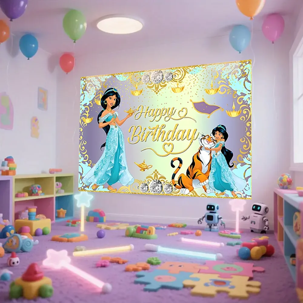 Dekoracje na przyjęcie urodzinowe w stylu Disneya, Księżniczka Jasmine, Aladdin, tło do pokoju dziewczynki, rekwizyty, sesja zdjęciowa dla dzieci, artykuły na baby shower