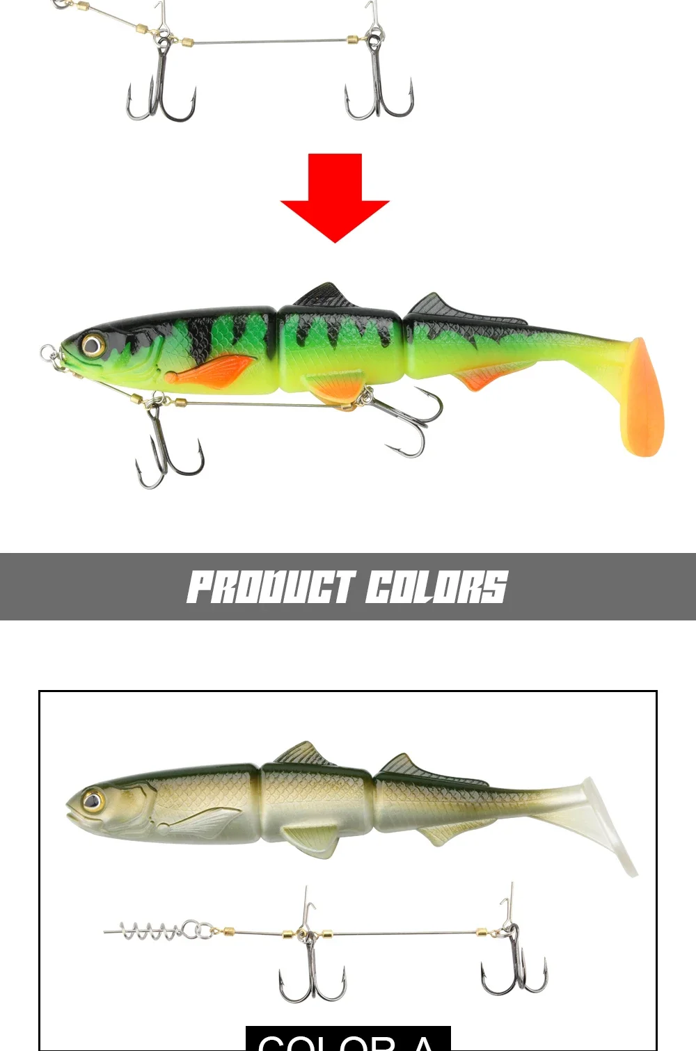 Spinpoler Pike Stinger Rig Hook Systerm mit 3D Swimbait Soft Lure Fishing Bait Paddle T Tails For Zander Pike Big Game Fish – Detail 6