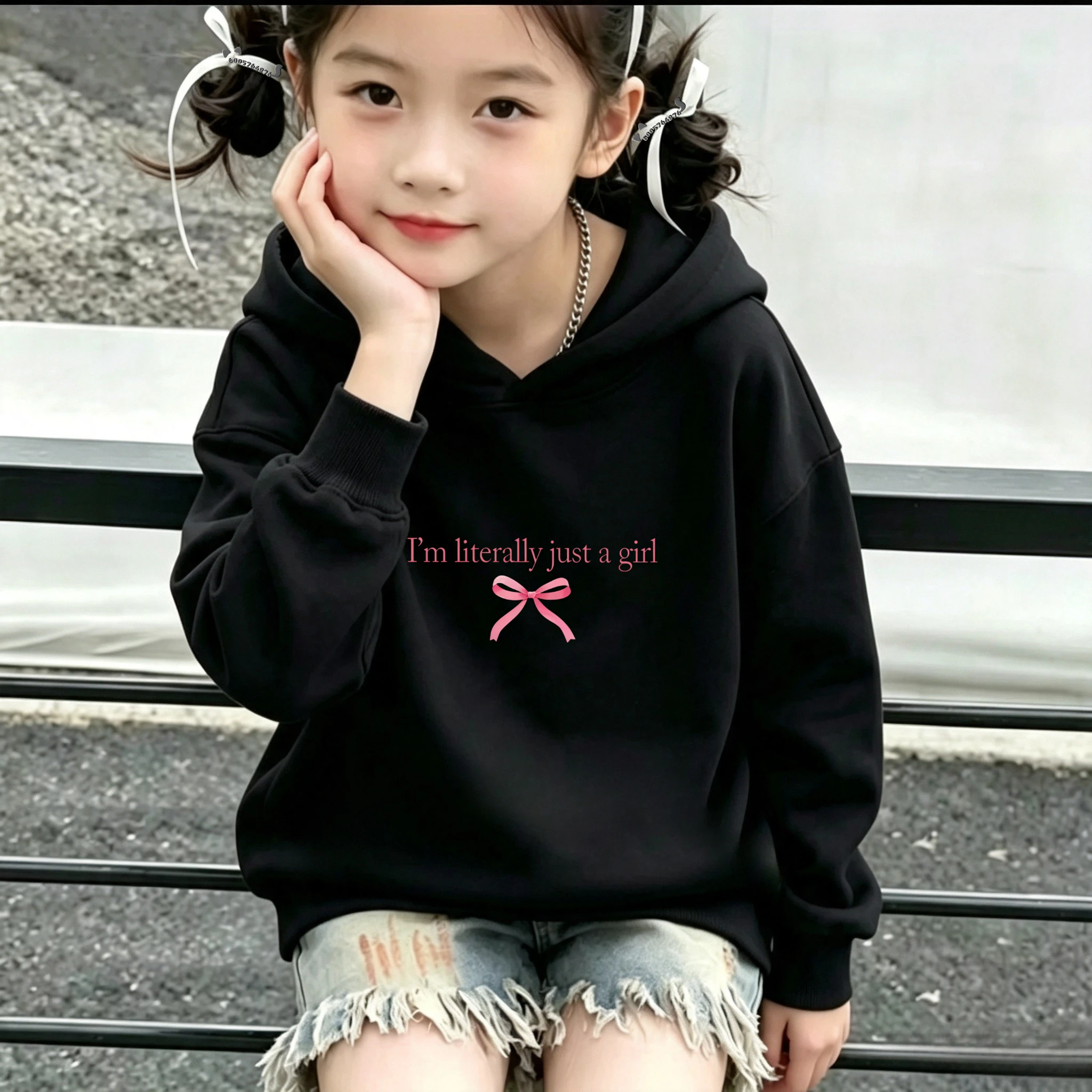 Latest vintage children's hooded sweatshirt. I'm actually just a girl. Printed paper Y2K children's pullover hoodie top.