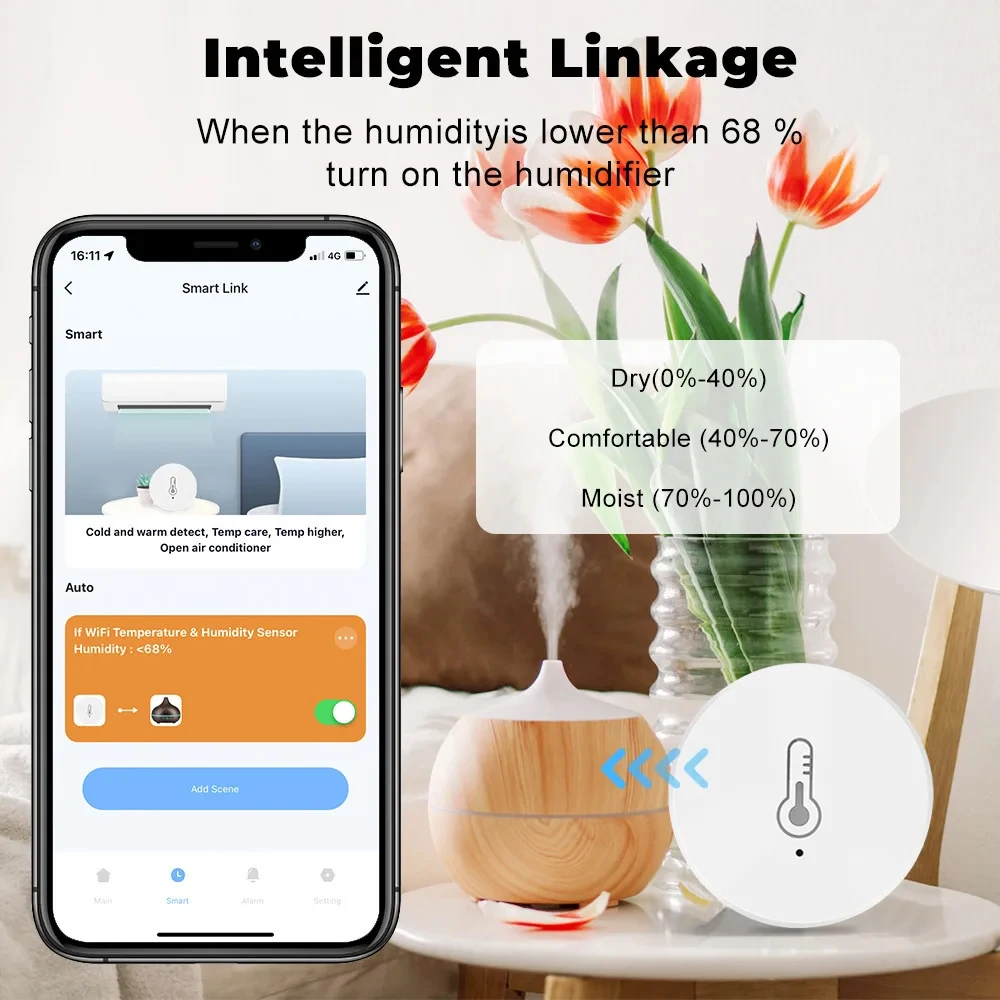 Tuya Zigbee Smart Temperature Humidity Sensor Indoor Hygrometer Controller Monitoring Work with Smart Speaker Alexa Google Home