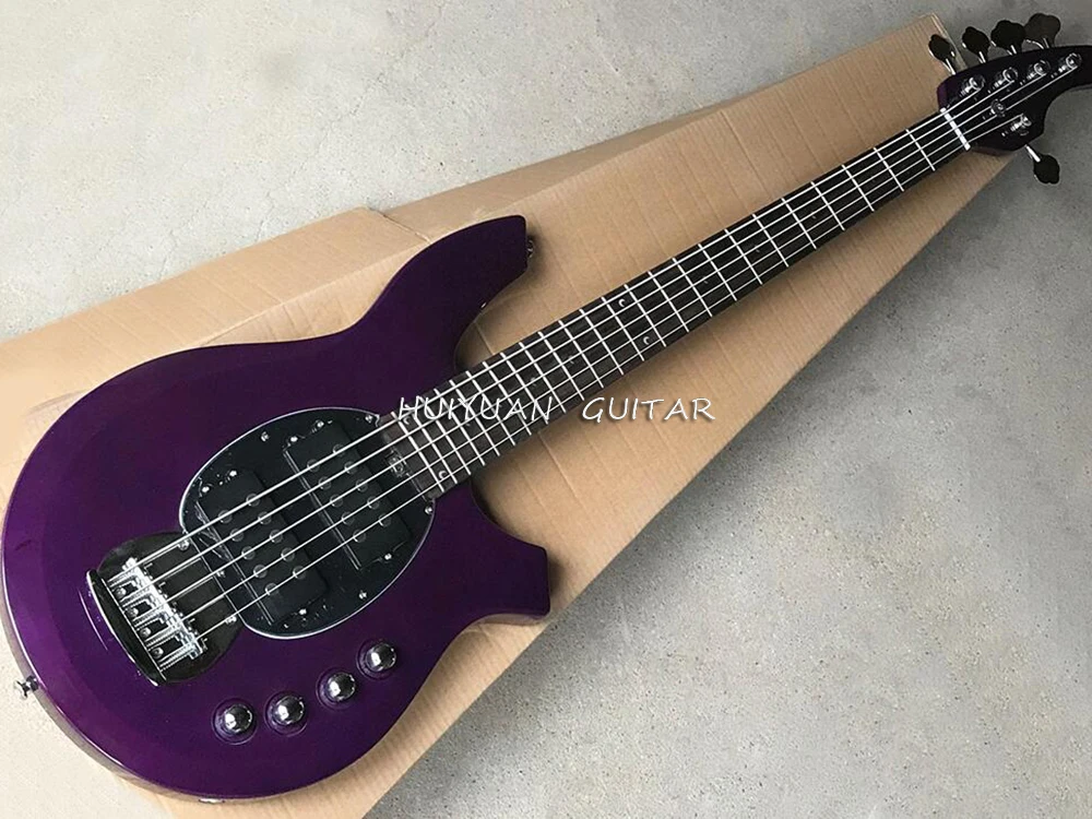 

5 Strings Purple Active Electric Bass Guitar with Rosewood Fretboard,Black Pickguard