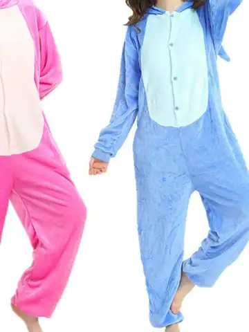 Children's One-Piece Sleep Adult Flannel Cartoon Animal Blue Pajamas Children's Performance Onesie