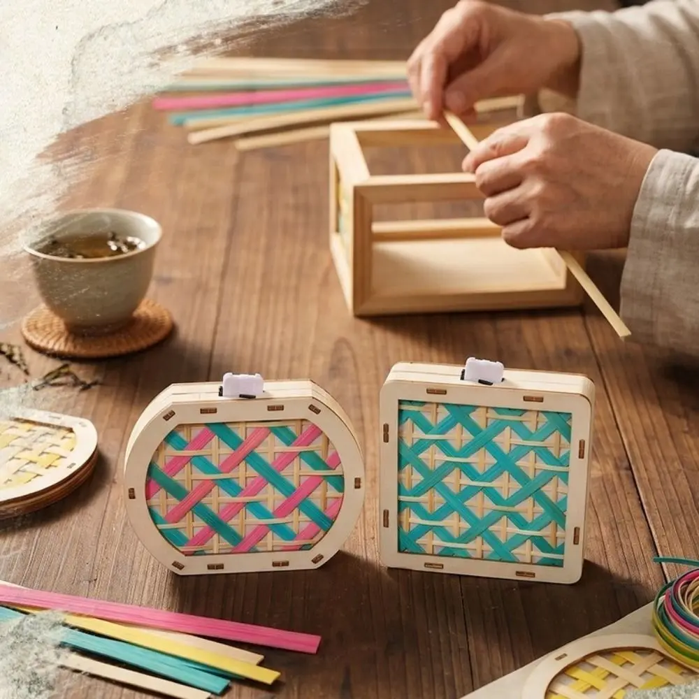 Chinese Style Bamboo Woven Refrigerator Magnet Handmade DIY Material Kit Mid-Autumn Festival Lantern with Led Light Colorful