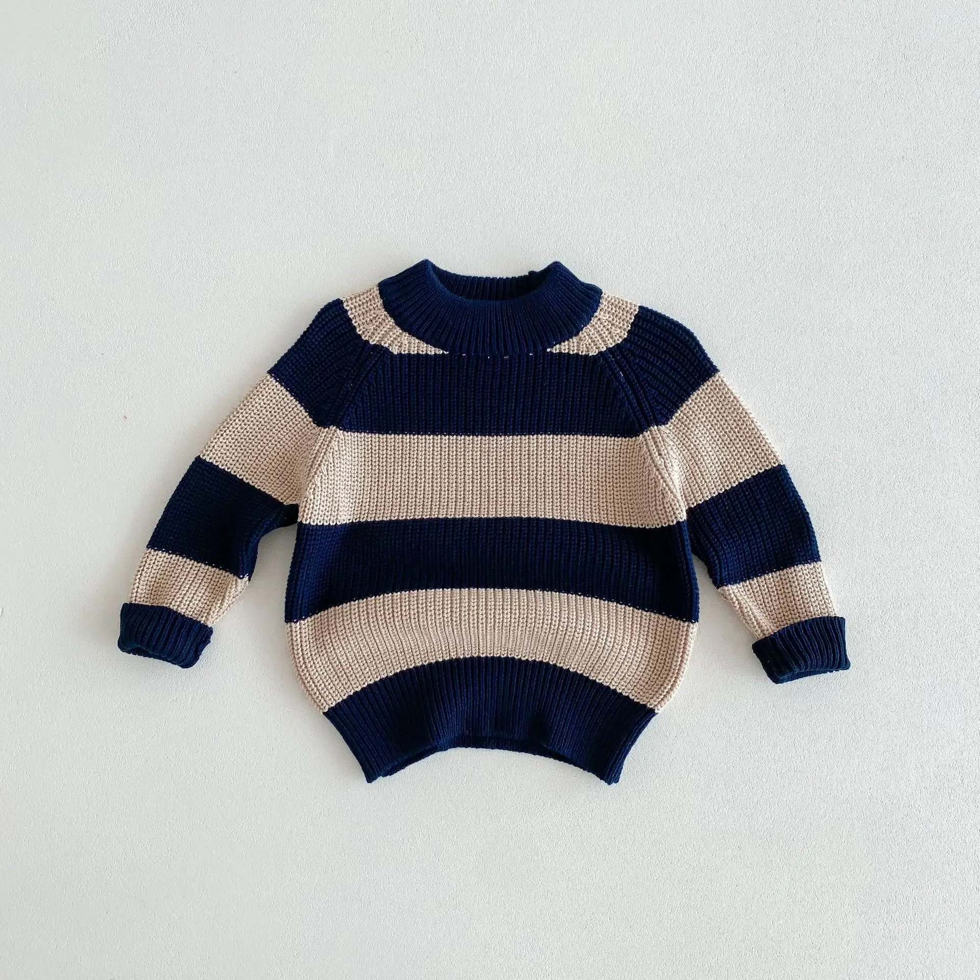 Pulôver de malha de gola alta infantil, estilo coreano, jaqueta combinando cores, suéter simples infantil, roupa casual, outono, novo, 2024