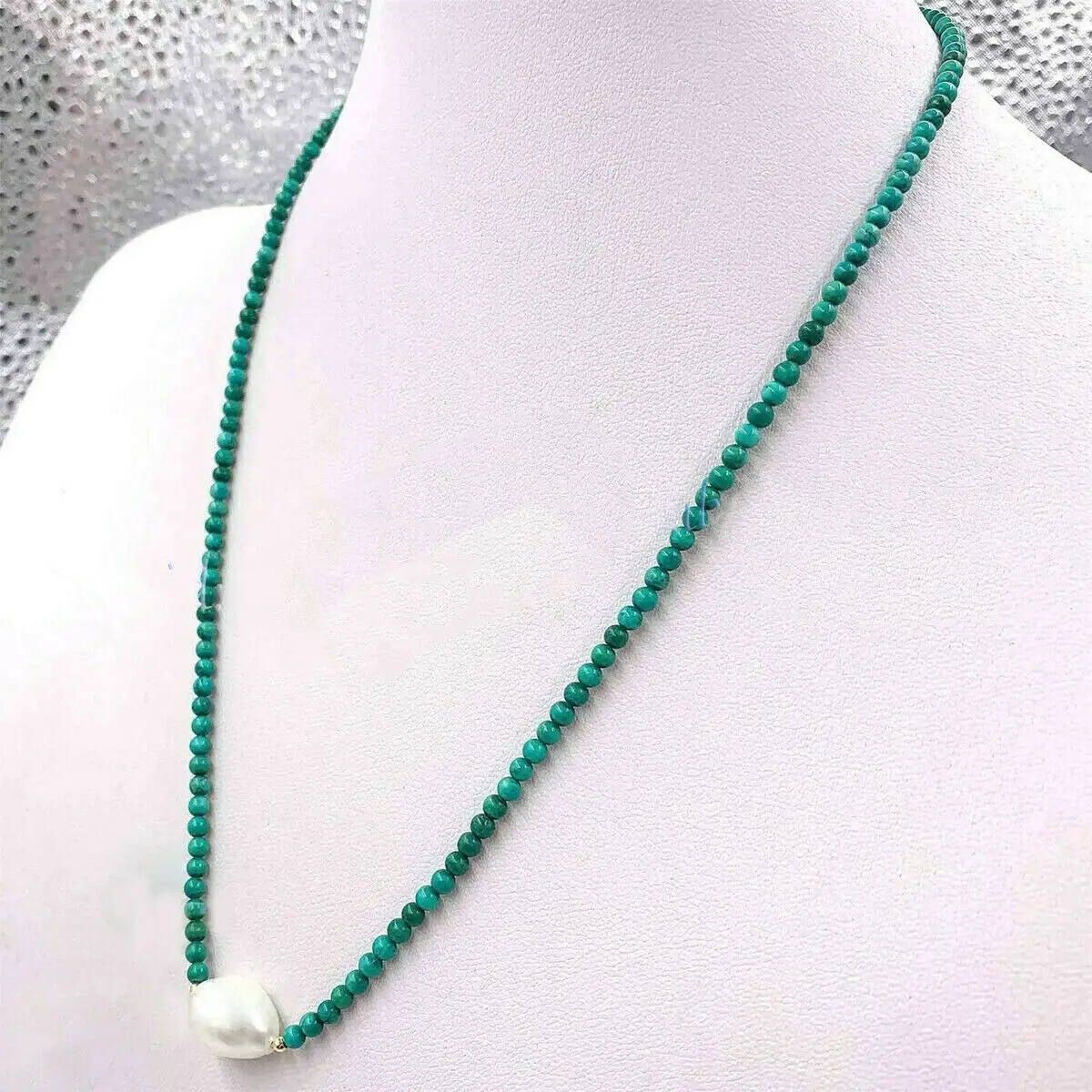 

Ожерелье с подвеской из зеленого бирюзового круглого драгоценного камня, 6 мм, белый пресноводный жемчуг, 18 дюймов