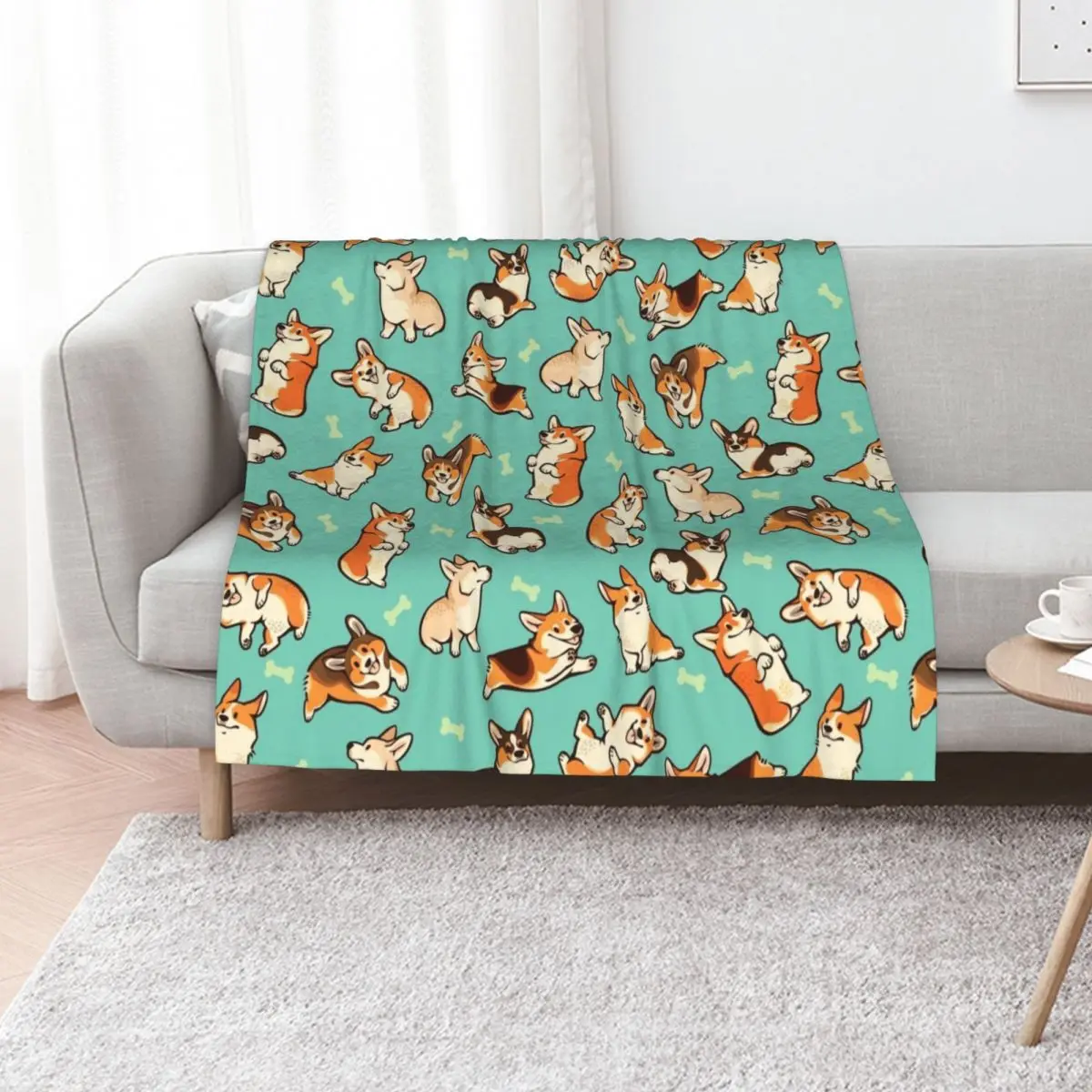 

Jolly corgis in green Throw Blanket Travel Flannel Fabric Sleeping Bag cosplay anime Blankets