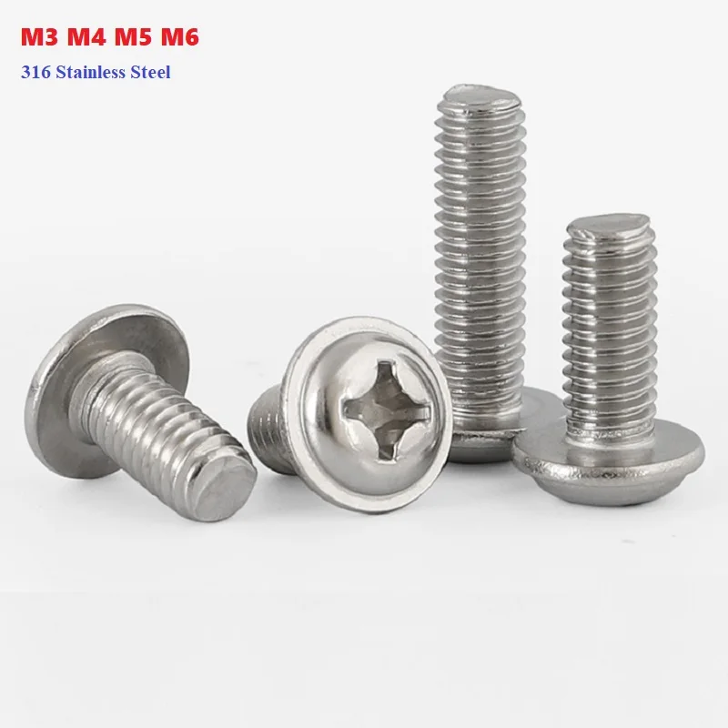 

Marine Grade A4 316 Stainless Steel Phillips Recessed Round Head Screws Bolt With Washer Metric Thread M3 M4 M5 M6