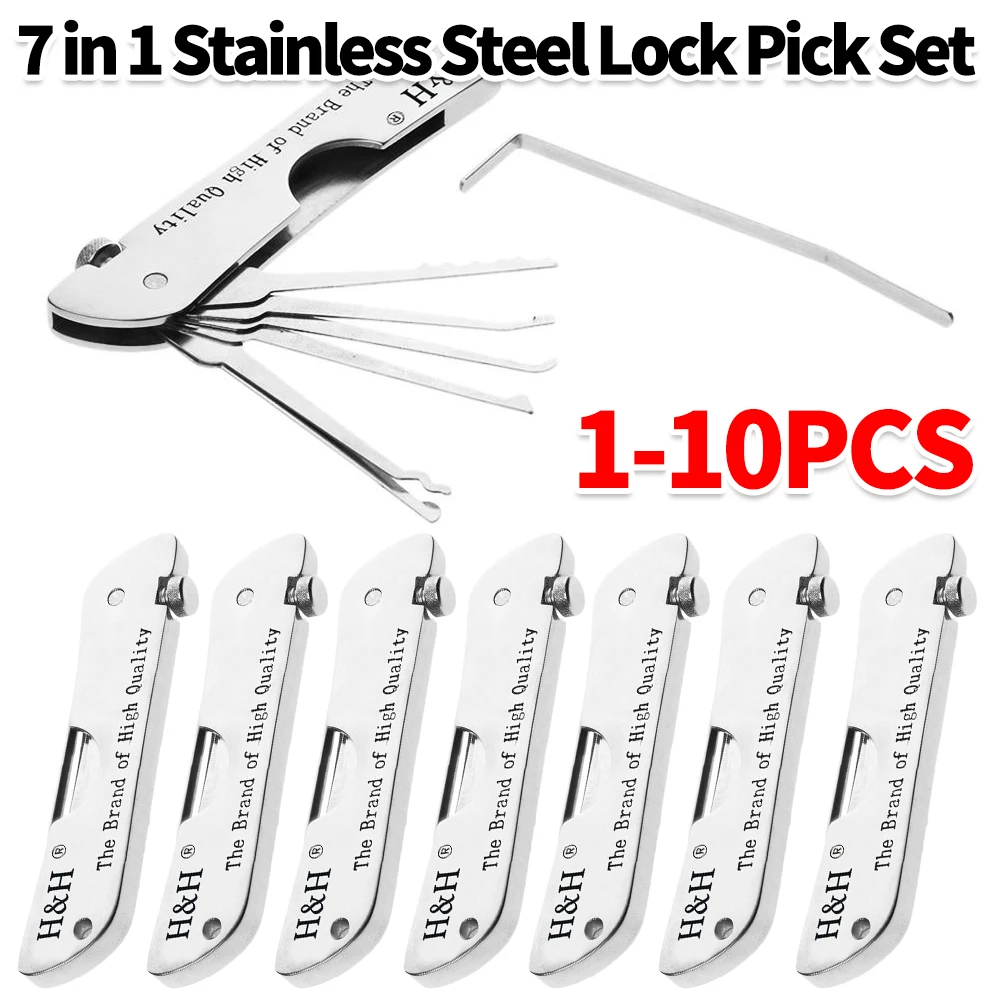 1-10PCS Edelstahl Schlüssel Decoder Präzision Haken Und Pickup Hand Werkzeug Schlosser Werkzeuge 7 in 1 Lock Pick set Offene Tür Dietrich