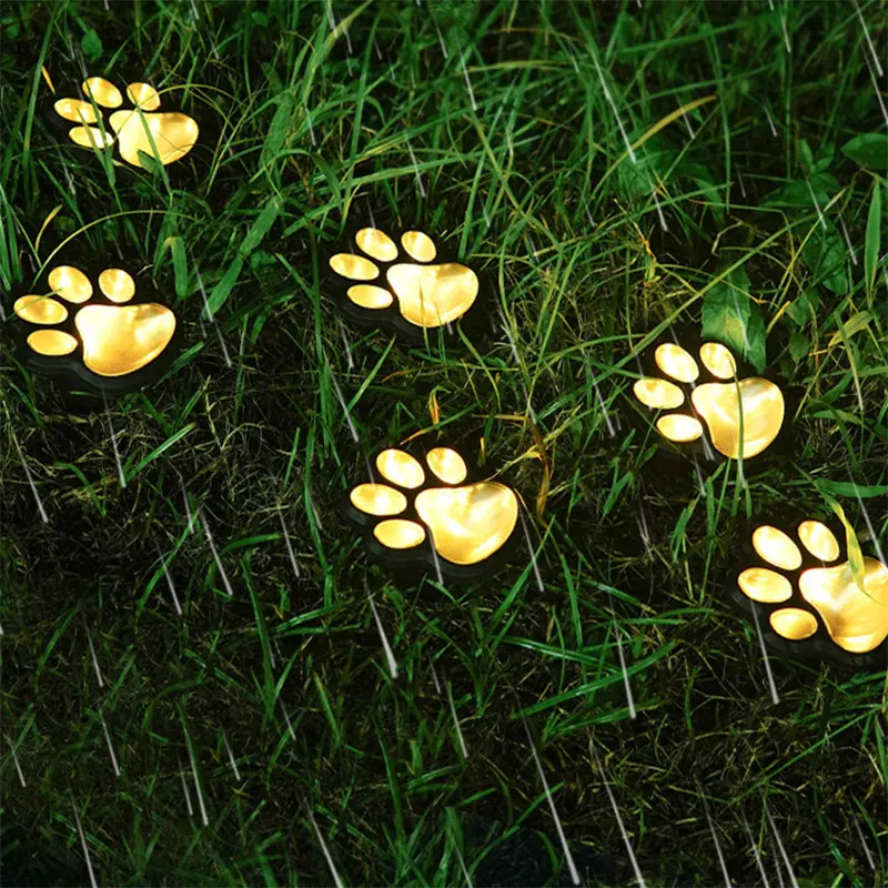 足跡ソーラー屋外ライト、ソーラーライト屋外猫足ライト、猫子犬動物ガーデンライトパスランプ歩道ライト