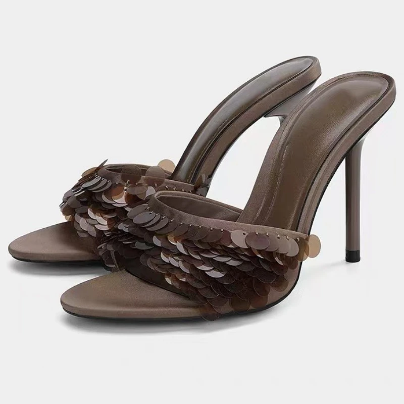 

Bling Brand Designer High Heels Women New Summer Open Toe Fashion Slides Female Elegant High Heels Slippers Female Tacones Mujer