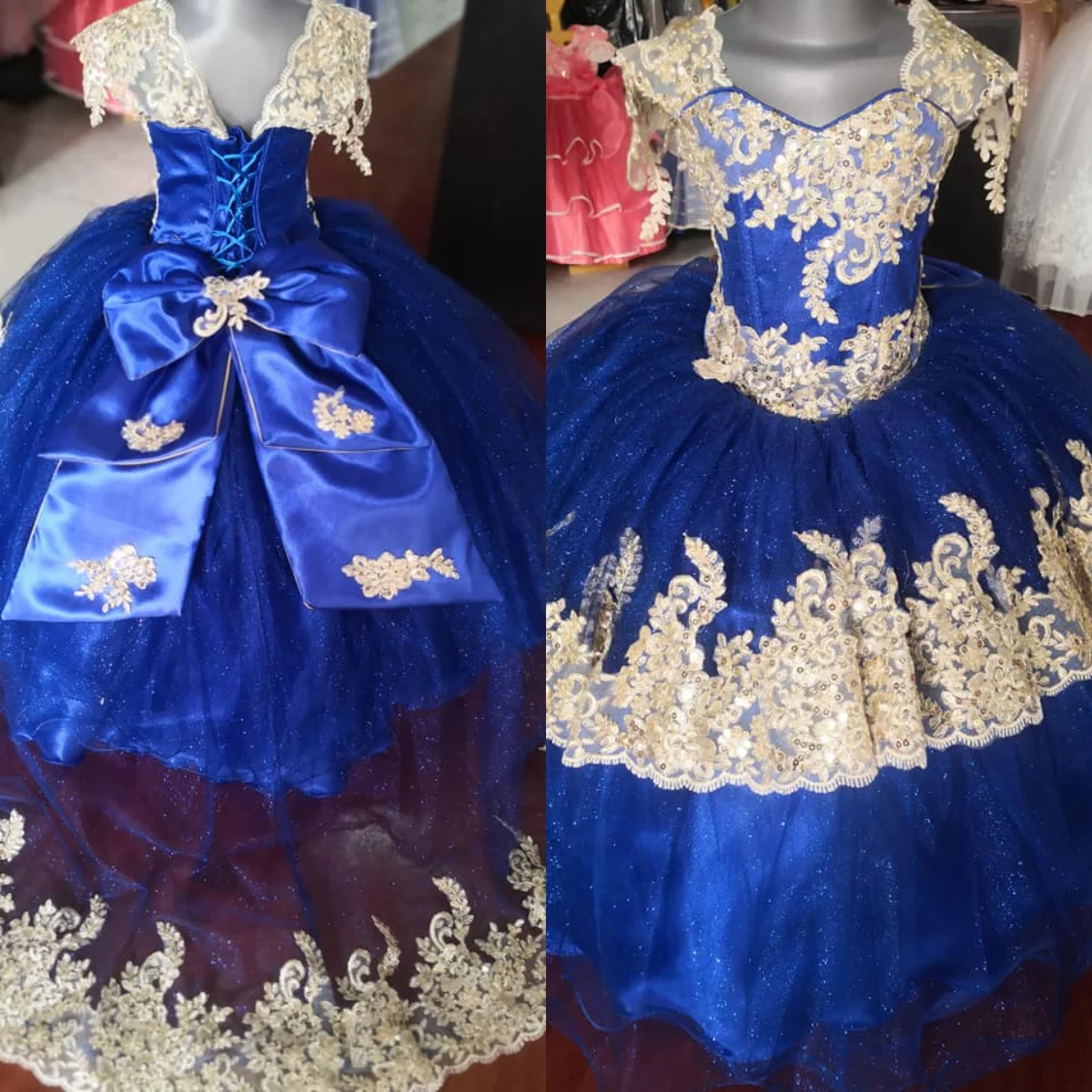 

Royal Blue Flower Girl Dress For Wedding Lace Appliqued Princess First Communion Dress Birthday Gowns