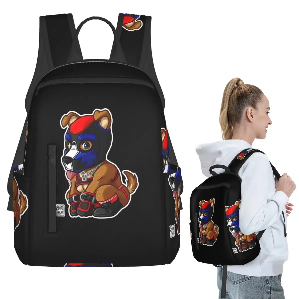 PLAYFUL PUPPY - BLUE RED MASK - BEARZOO SERIES Backpack Student BookBag Kids School Bag Laptop Shoulder Bags Men Women