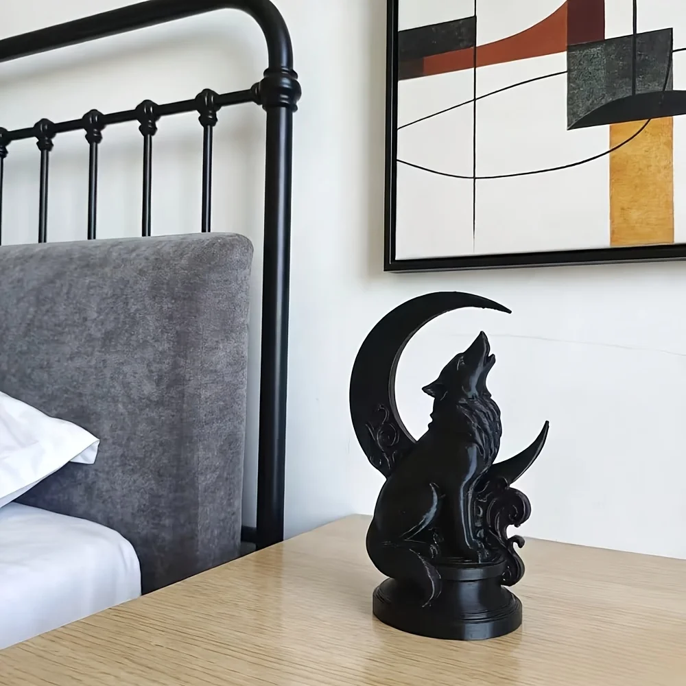 Moon Wolf Totem Ornament, Cool Silhouette Surrounded By A New Moon, Perfect for Living Rooms, Study Rooms, Offices, Etc