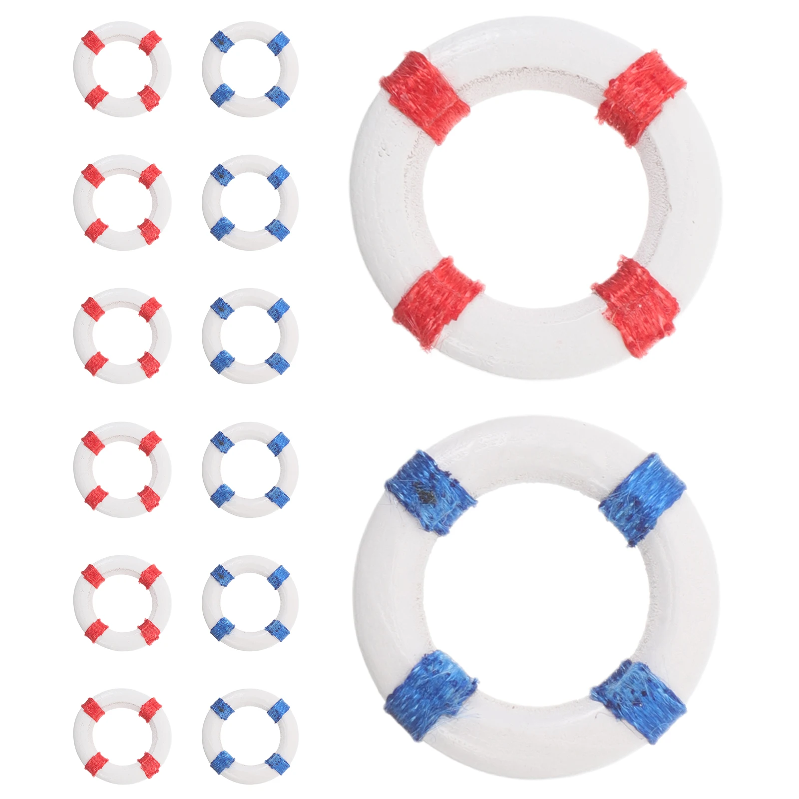 

14pcs Mini Nautical Lifebuoy Wooden Swim Ring Micro Landscape Life Ring Mediterranean Coastal Decor Home Wall Shelf Room Boat