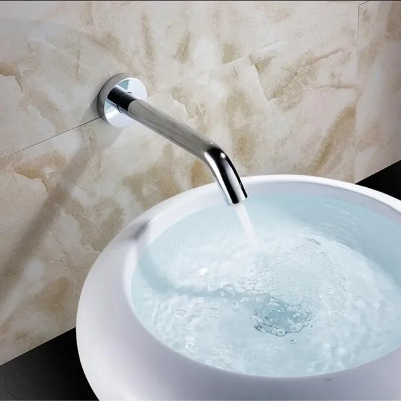 

Contemporary Bathroom Chrome Sensor Tap Automatic Water Faucet Washer Wall Mount Bathroom Mixer Tap Chrome Brass