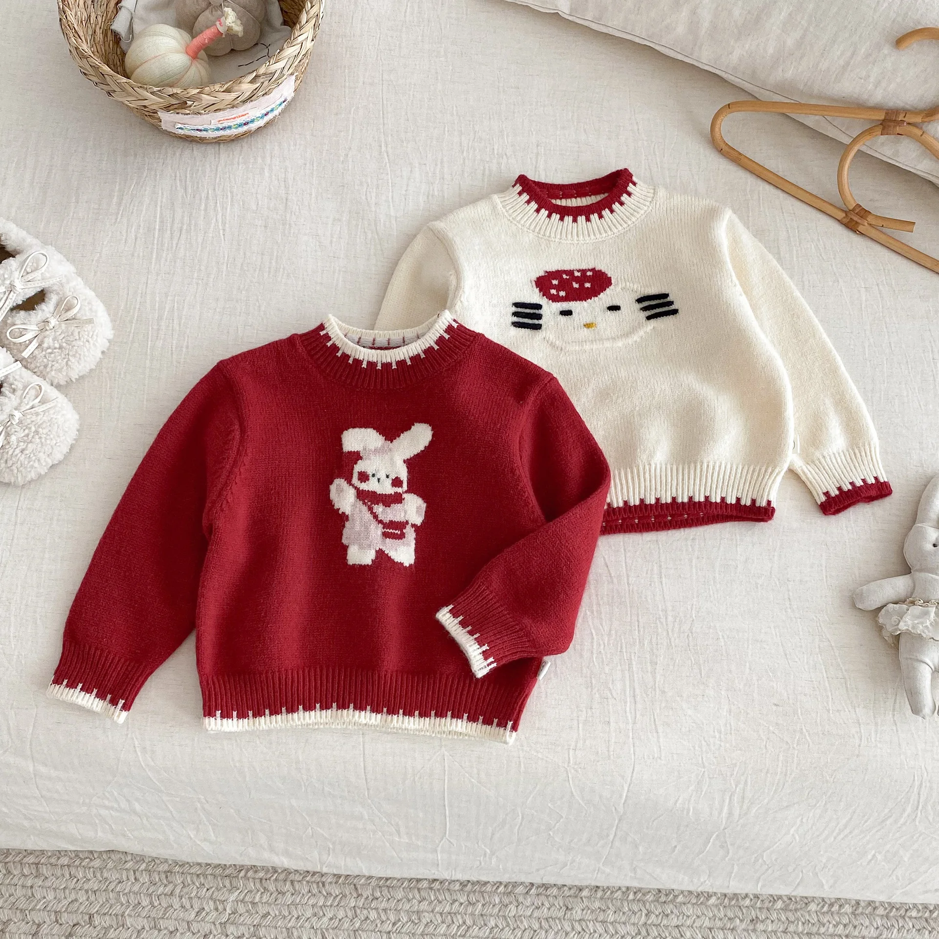 الكورية نمط الفتيات الكرتون سترة لطيف القط نمط طفل محبوك السترة الخريف الاطفال أزياء متماسكة أعلى