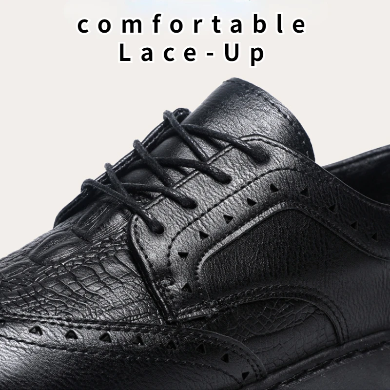 Sapatos de couro de luxo masculino, Brogue de alta qualidade, sola macia confortável, sapatos casuais com renda, sapato vestido de negócios masculino