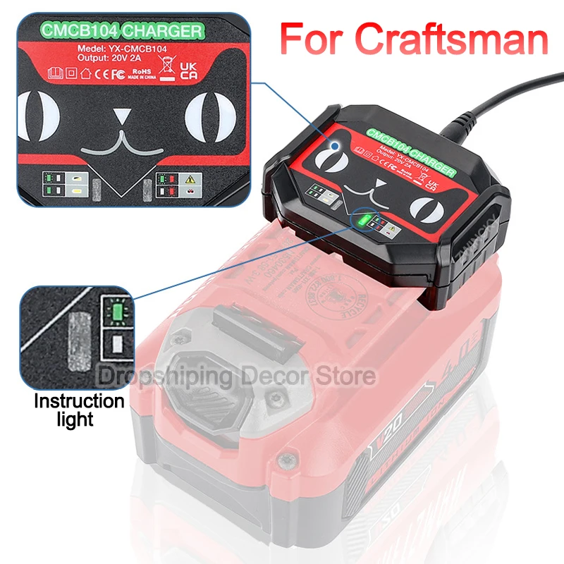 

For Craftsman 20V 2A Li-ion Battery Charger CMCB102 CMCB104 Rechargeable Power Tool Lithium Battery Charger EU US Plug 110V/220V