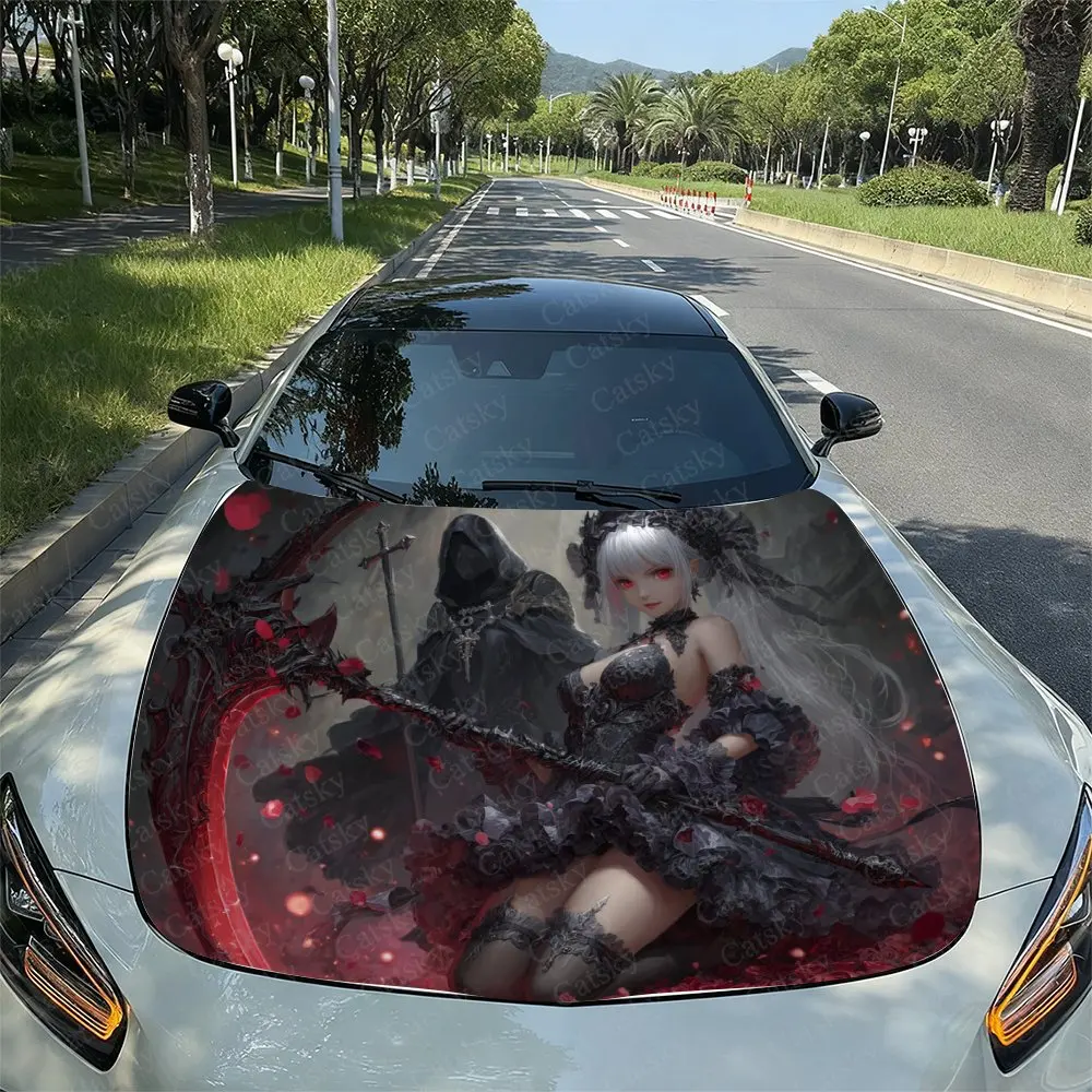 

Red Scythe And Silver-Haired Girl Car Hood Film-suitable For Engine Decoration-durable Vinyl Protective Film-truck SUV,Car Modif