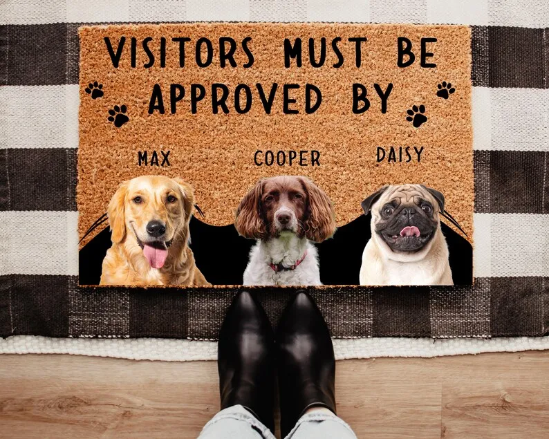 Custom Dog Photo Doormat Personalized Pet Welcome Mat Funny Dog Lover Door Mat Visitors Must Be Approved By Pets Coir Rugs